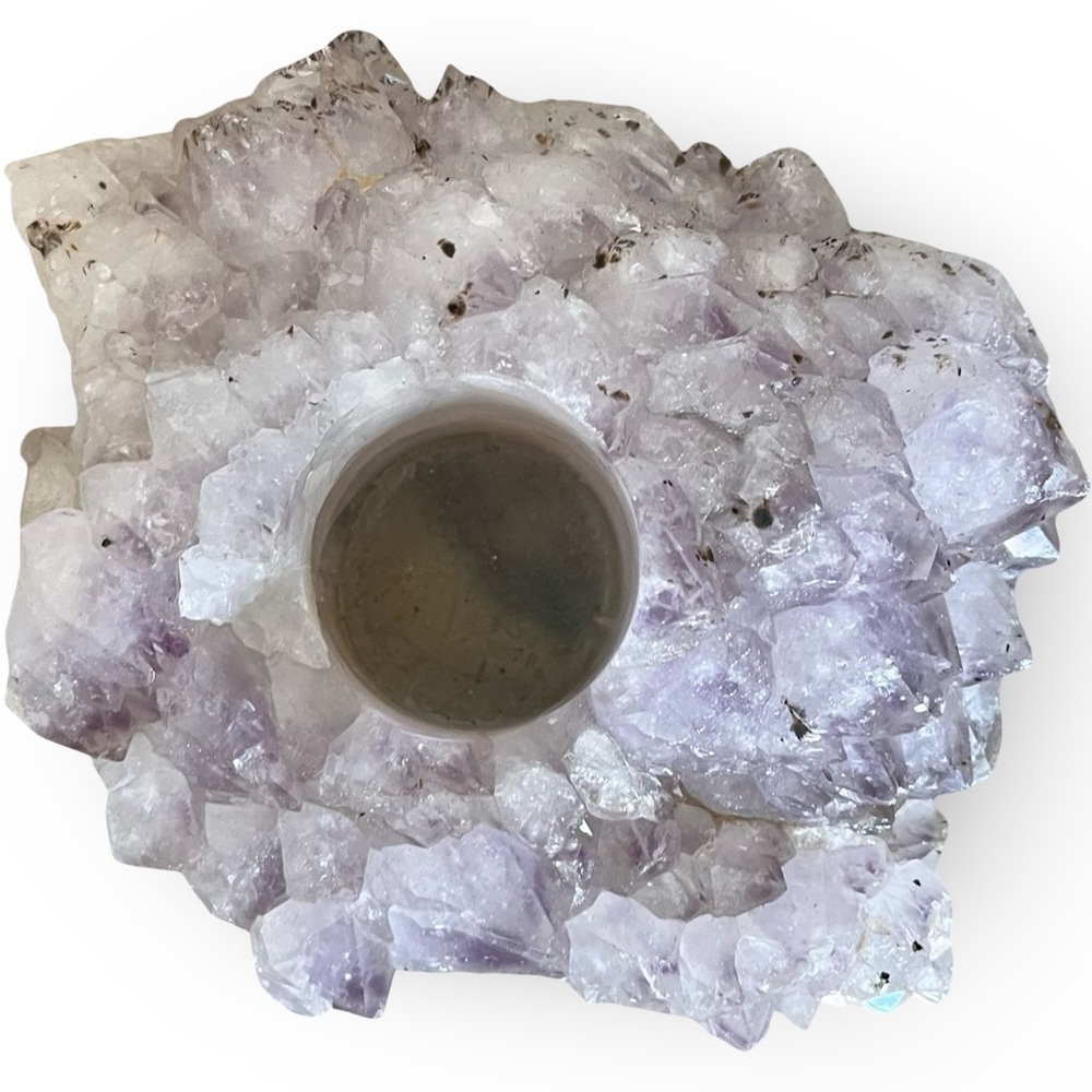 Natural Amethyst Crystal Cluster Hematite Seeds Tea Light Candle Holder